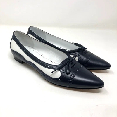 Manolo Blahnik Boluflat Spectator Plano Mujer 36.5 6.5 Azul Marino Cuero Retro Foto 1 de 4