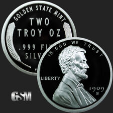 1 - 2 oz .999 Fine Silver Round - Lincoln Wheat Cent Design - BU - New