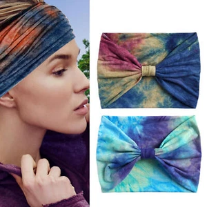 Tie-Dye Wide Headband for Women Girl Colorful Fabric Turban Head Wraps Headbands - Afbeelding 1 van 10