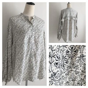 NWT MAX STUDIO Cream Black Floral Ruffle Back Sleeve Shirt Womens sz Medium - Picture 1 of 9