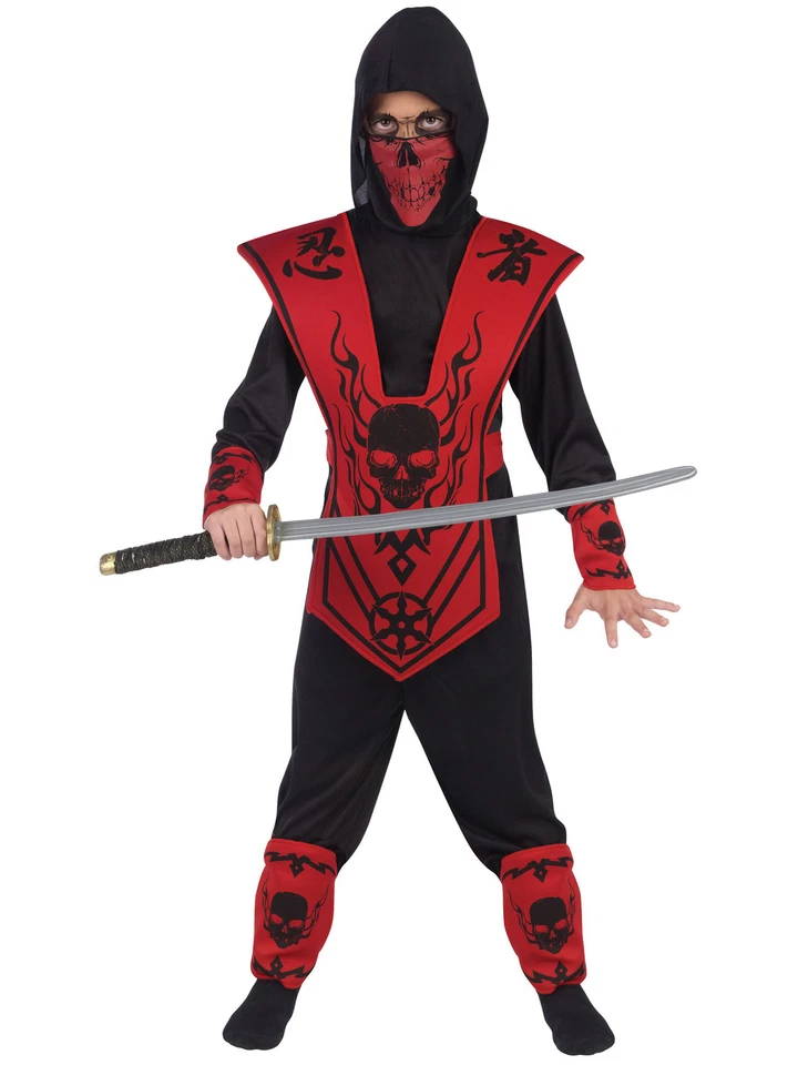 Divertido Mundo Niños Halloween Calavera Señor Ninja 7 piezas Niño Disfraz, Rojo Negro Foto 1 de 1
