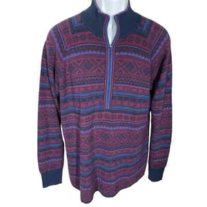 Eddie Bauer blau & burgunder gestreift 1/2 Zip Nordic Pullover Herren Gr. XL - Bild 1 von 7