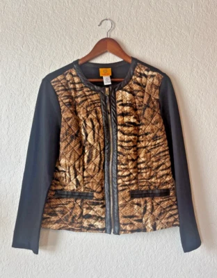 Ruby Rd. Quilted Animal Print Jacket With Faux Leather Trim Woments Size 12 - Image 1 of 4