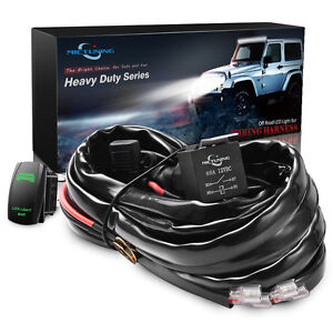 MICTUNING HD 12 AWG Wire Harness 600W LED Light Bar 60A Relay Fuse +Green Switch