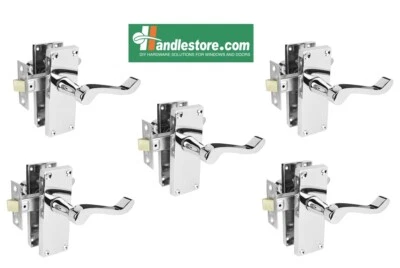 Polished Chrome door handle pack of 5 pairs Victorian scroll latches inc 120x42 - Image 1 of 4