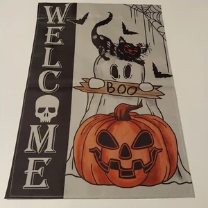 Welcome Halloween Jack O Lanterna Fantasma Boo Bandiera da Giardino 12 x 18 Pollici Doppio Lato - Foto 1 di 1
