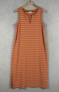 J Jill Dress Womens Medium Orange Striped Midi Cotton Blend Fall Cozy Stretch - Picture 1 of 8