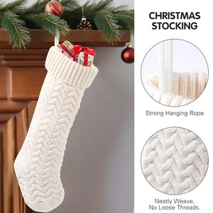 17" Christmas Stocking Large Size Knit Knitted Sock Xmas Tree Hanging Decor Gift - Picture 1 of 14