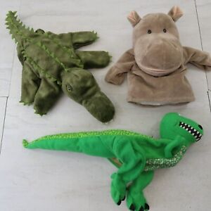 Caltoy Hand Puppets Alligator, Gray Hippo, Toy Story Dino Plush Puppet Lot