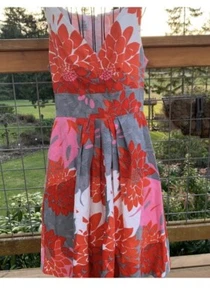 Suzi Chin for Maggy Boutique Floral Midi Dress - Red, Pink, Gray Size 12 - Picture 1 of 10