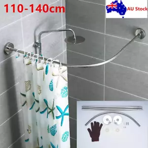 Curved Shower Curtain Rod Rail Adjustable Stainless Steel Corner Shower Rod Bar - Picture 1 of 16