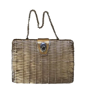 Vintage La Fleur Original Gold Basket Weave Purse Handbag Evening Bag 1950s - Picture 1 of 10