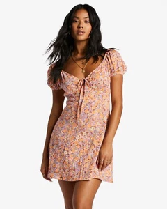 Billabong Women's Dream Floral Daisy Puff Sleeve Fit & Flare Mini Dress - Picture 1 of 8