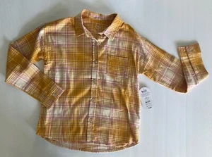 Camisa de franela a cuadros amarillo mostaza y rosa Wonder Nation L 10-12 para niñas nueva con etiquetas - Imagen 1 de 3