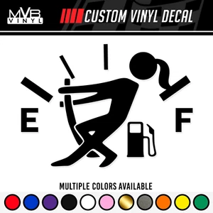 Low Gas Girl Vinyl Decal Funny Car Truck Sticker | Fuel Gauge Empty Stick Girl - Picture 1 of 4