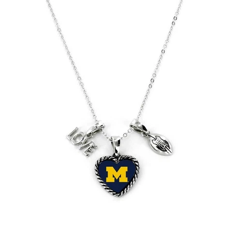 Michigan Wolverines Charmed Necklace Love & Football [NEW] NCAA Charm Jewelry Cover