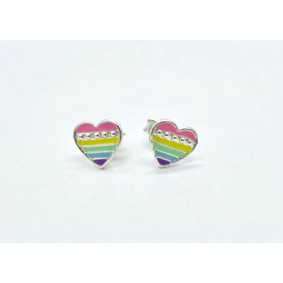 Ohrstecker Regenbogen Herz Silber – perfektes Geschenk für Mädchen - Bild 1 von 4