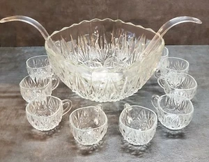 Williamsport Hazel Ware Vintage Beautiful Crystal Punch Bowl with 12 Glasses  - Picture 1 of 12