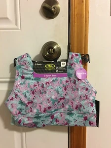NWT GIRLS SIZE M ATHLETIC WORKS 2 PACK HIGH NECK KEYHOLE SPORT BRAS BAND SIZE 32 - Picture 1 of 6