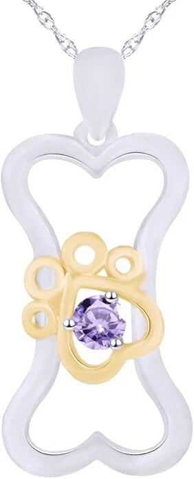 Collar Colgante Pata Corazón Hueso Perro 18" Piedra Natal Simulada Blanco Esterlina Foto 1 de 2