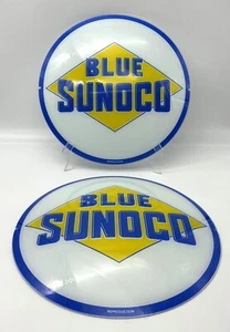 SUNOCO BLUE 13.5" GAS PUMP GLOBE FACES (SET OF 2) HEAVY STRENGTH GLASS!! - Picture 1 of 1