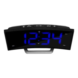Dual Alarm Clock 1.8" W Curved Blue LED Atomic Large Digital Time Charging Port - Picture 1 of 5