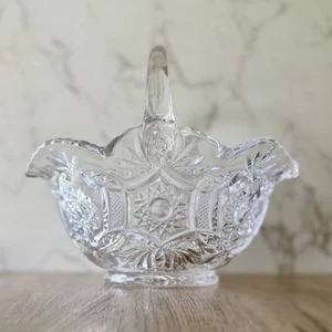 Vintage Hand-Crafted Imperial Glass Crystal Basket W/ Handle - Starburst Design - Picture 1 of 5