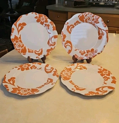 Qty 4 - Better Homes and Gardens Citrus Blossoms 10.5" Plates Apricot Melamine - Image 1 of 4