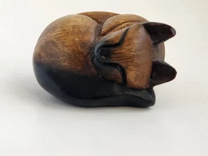 Hand Carved Wooden, Sleeping Siamese Cat possibly Thailand EUC - Picture 1 of 8