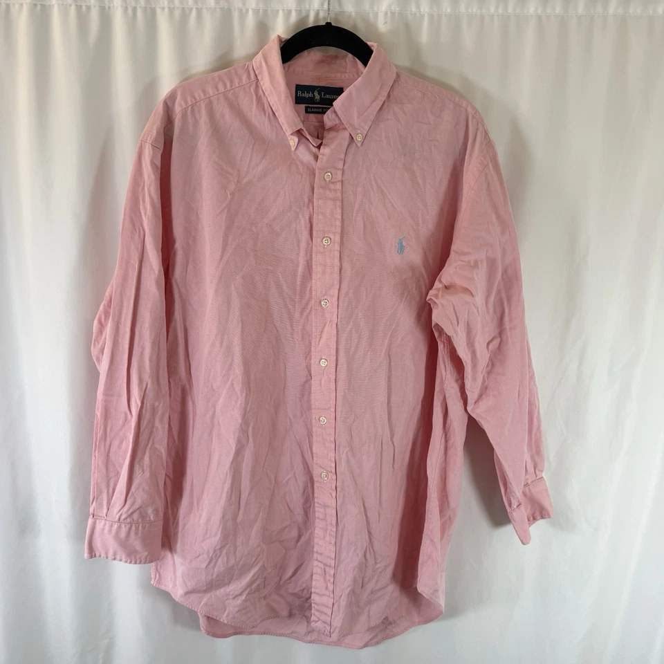 Camisa de Vestir Ralph Lauren Para Hombre 16.5 Rosa Calce Clásico Cuello Manga Larga Botón Foto 1 de 4