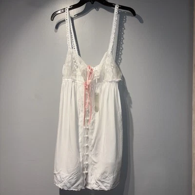 VS FOR LOVE & LEMONS Alexa Slip Dress White Lace Pink Ties Babydoll Sexy SzL NWT - Image 1 of 4