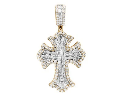 Baguette 1 9/10 CT Diamond Gothic Cross Pendant 1.8" 10K Yellow-White Gold - Image 1 of 4