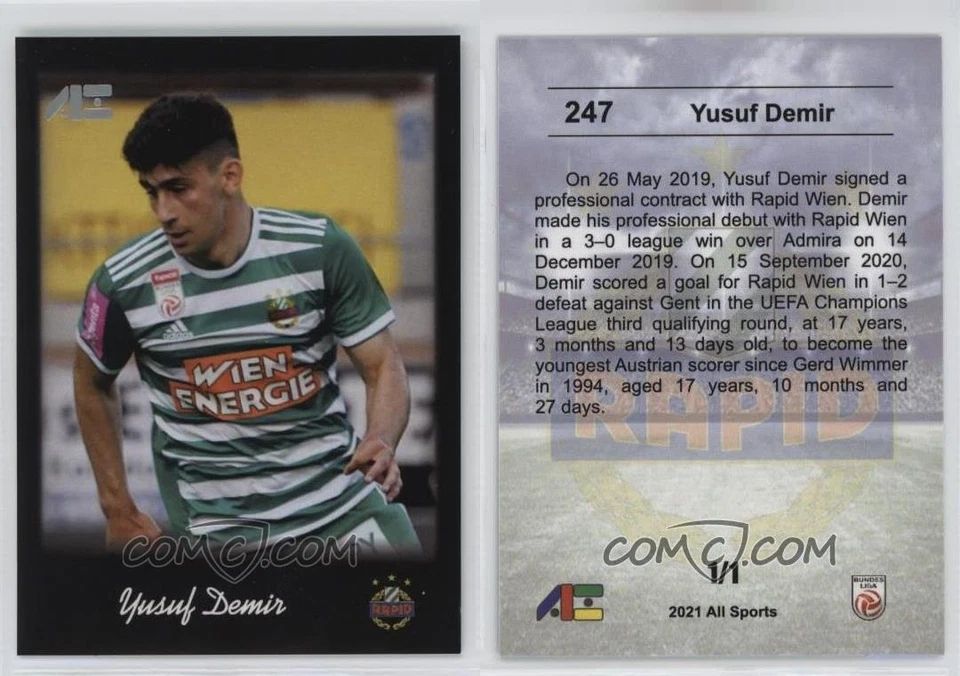 2021 All Sports #247 Yusuf Demir black 1/1 rookie RC Barcelona Rapid - Image 1 of 1
