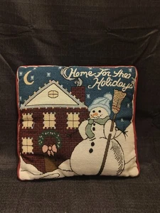Vintage Wandteppich Home For The Holidays Schneemann Weihnachten Kissen - Bild 1 von 8