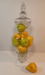 Barattolo farmacia vetro trasparente alto 16" vintage stile Empoli piedistallo con coperchio/frutta finta - Foto 1 di 3