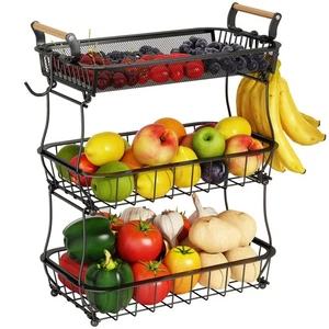 3 Tier Fruit Basket with 2 Banana Hangers, Countertop Fruit Vegetable Basket ... - Picture 1 of 6