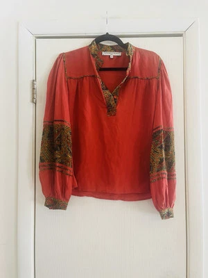 100% 真丝 40 年代绉织女式波西米亚民间农民 70 年代风格气球袖衬衫 Xs — 第 1/4 张图片