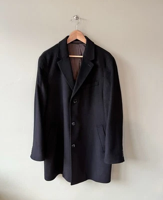John Lewis Men’s Overcoat Black 90% Wool 10% Cashmere Tailored Fit Size L42R VGC - Image 1 of 4