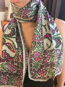 Silk Vintage Floral/Paisley Print Scarf 62''X10'' Handmade - Picture 1 of 7
