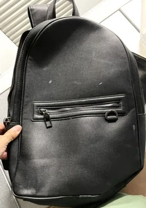 Zara Faux Leather Backpack Black Zippered Pocket Laptop Sleeve School Travel - Picture 1 of 5