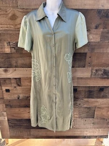 Da Nang Military green button-down shirt Silk dress Small - Picture 1 of 8