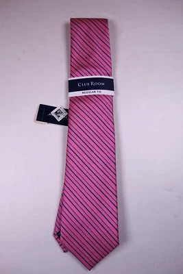 CLUB ROOM Rosa con Rayas Azules Clásico Ancho Corbata Cuello NUEVO Foto 1 de 2