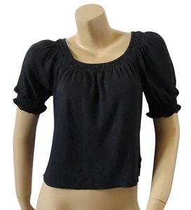 BANANA REPUBLIC Womens Size Small Black Linen Puff Sleeve Cropped Crop Top Shirt - Picture 1 of 7