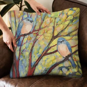 Copricuscino Lino Bluebirds Copricuscino Animale Cotone Lino Lancio Decorazione - Foto 1 di 3