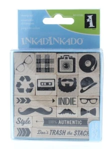 Inkadinkado Mustach Eye Glasses Accessories Set 18pc Wooden Rubber Stamp Lot - Picture 1 of 2