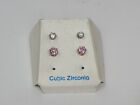 2 Pair Cubic Zirconia Earrings Cz Pink & White