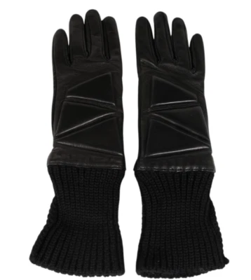Guantes geométricos Bottega Veneta para mujer talla 6,5 pequeños cuero negro lana cachemir Foto 1 de 4