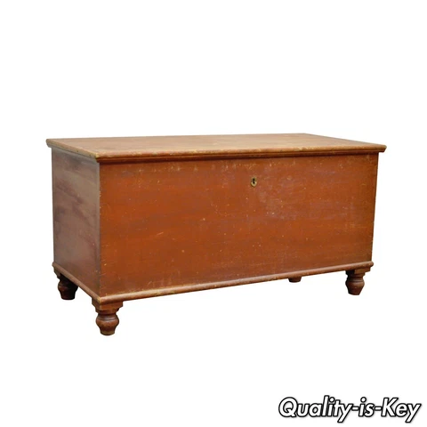 Antique Pennsylvania Dovetailed Red Painted Rustic Primitive Blanket Chest Trunk Cover