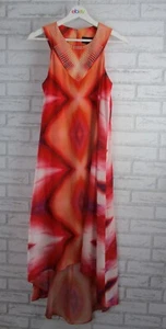 Wayne by Wayne Cooper womens maxi dress hi lo hem 8 sleeveless red orange print - Picture 1 of 11