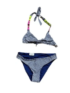 BEACH BUNNY BRONZE Blau & Neon Leder Riemen Schnalle Bikini Gr. Medium M - Bild 1 von 6